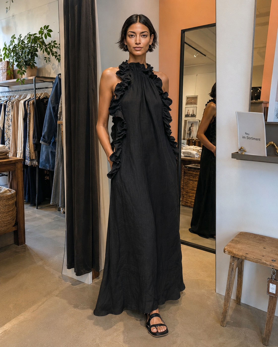 Felene | Robe maxi en lin sans manches avec volants
