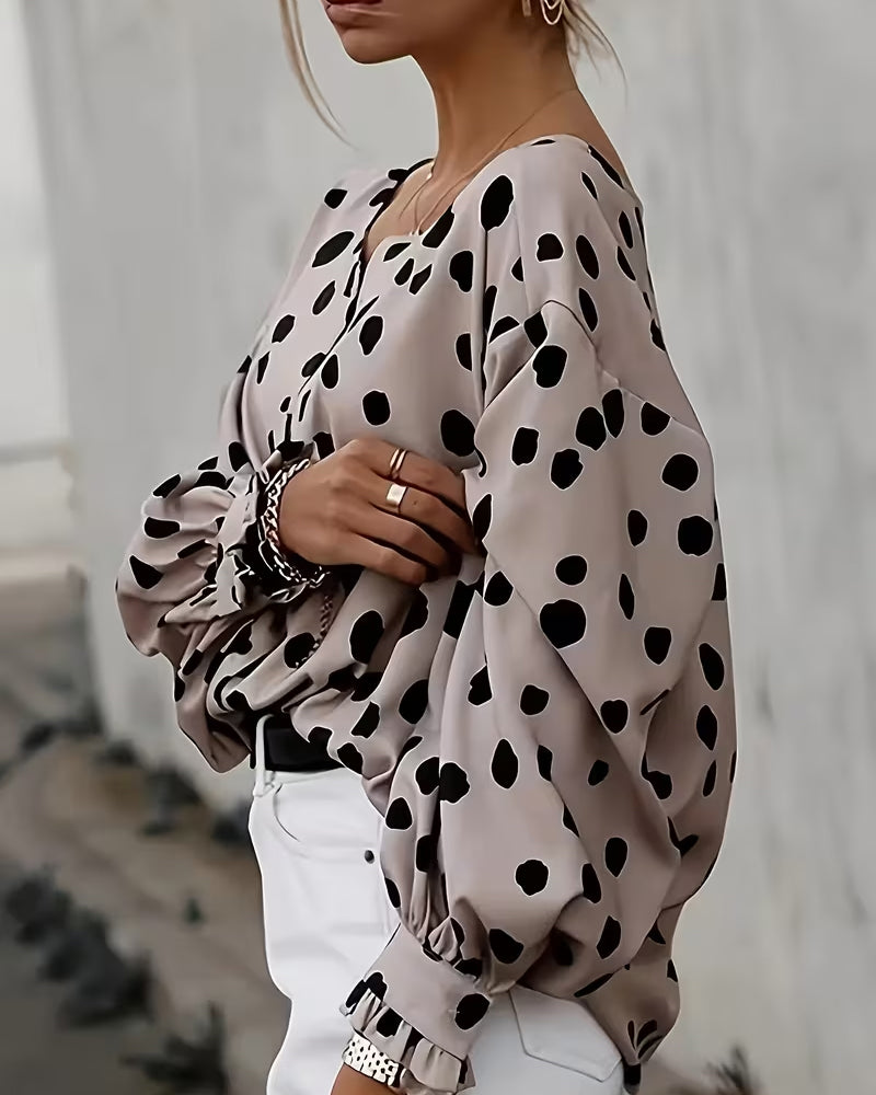 Chemisier Encolure V Pois Manches Bouffantes