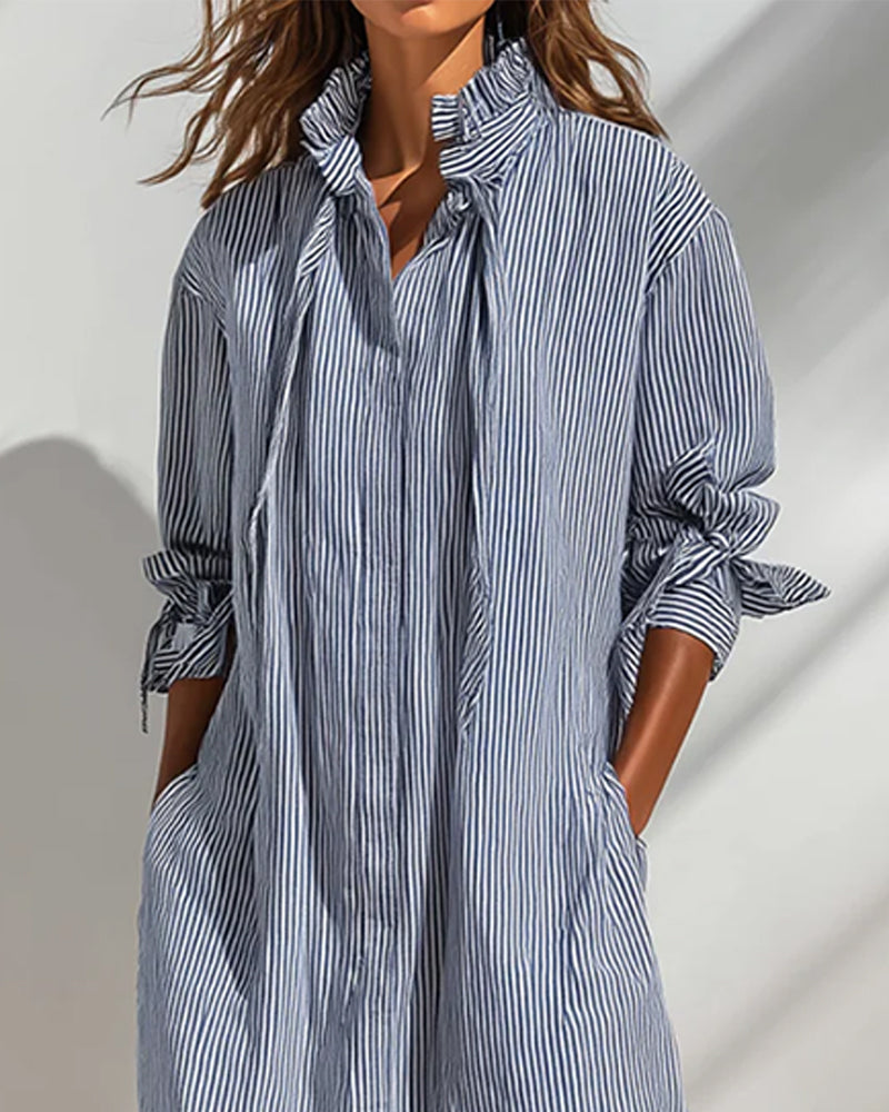 Robe Décontractée Col Montant Rayée Fente