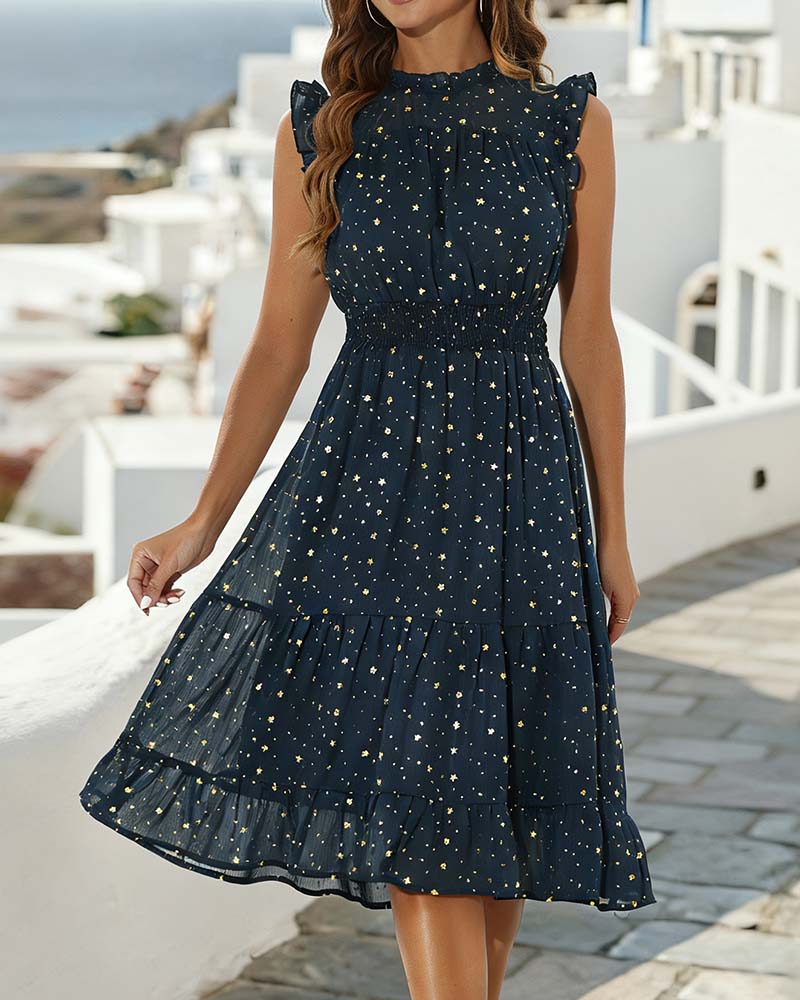 Robe Volante Sans Manches Flounce