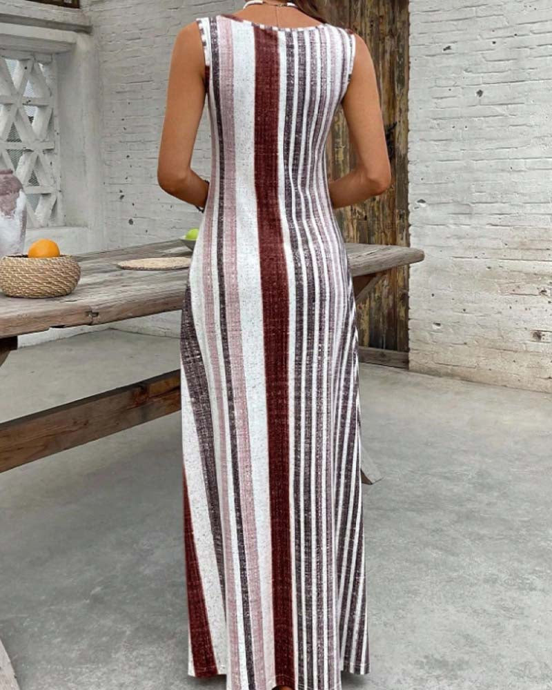 Robe Sans Manches Colorée Rayure