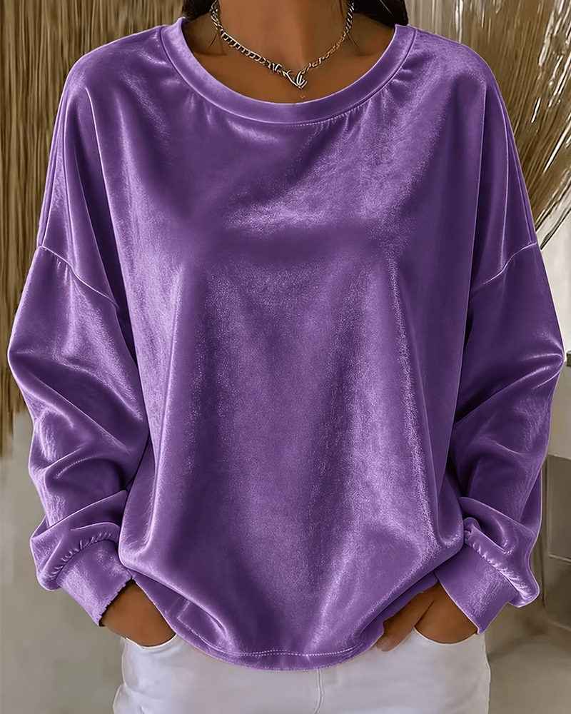 Blouse Col Rond Épaule Tombante Décontractée Manches Longues