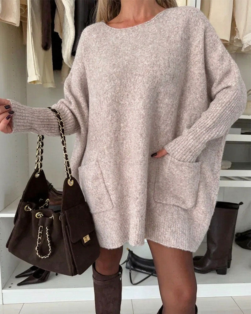 Pull à col rond avec poche, pull ample