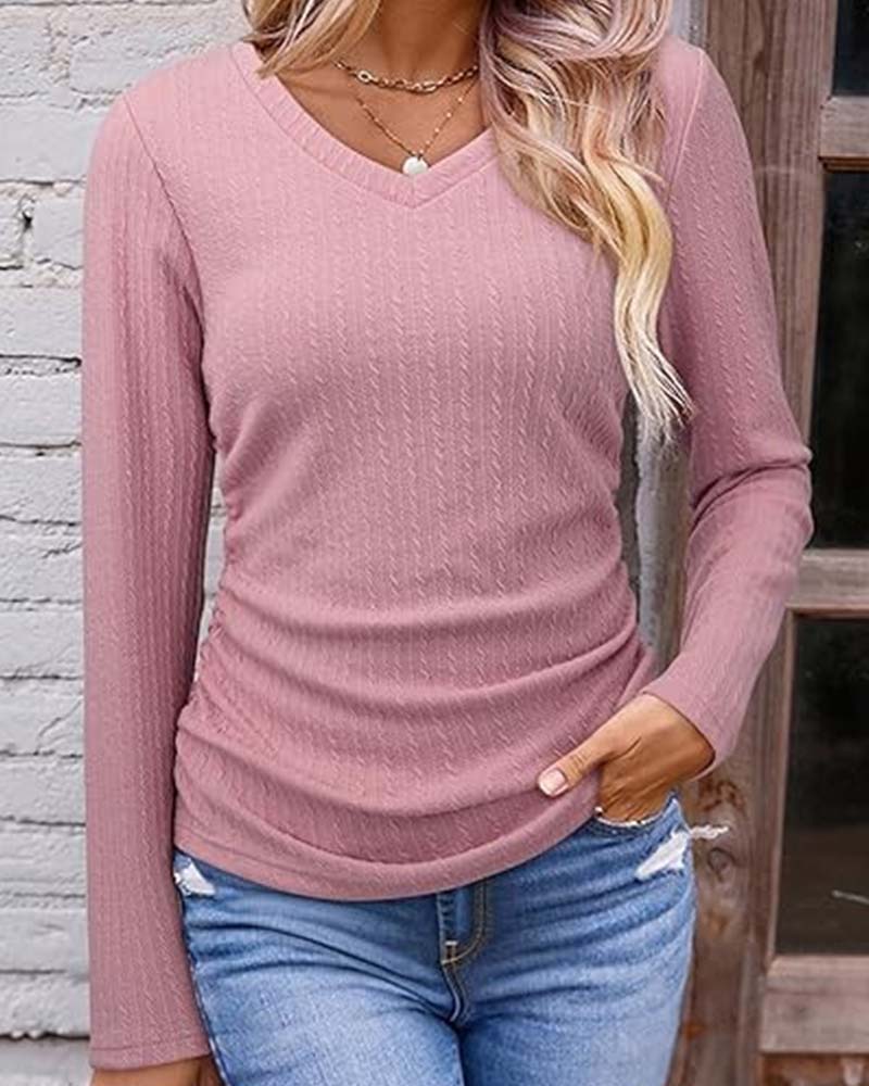 Blouse Col En V Slim Fit Texturée