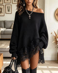 Robe Pull en Dentelle à Épaules Dégagées