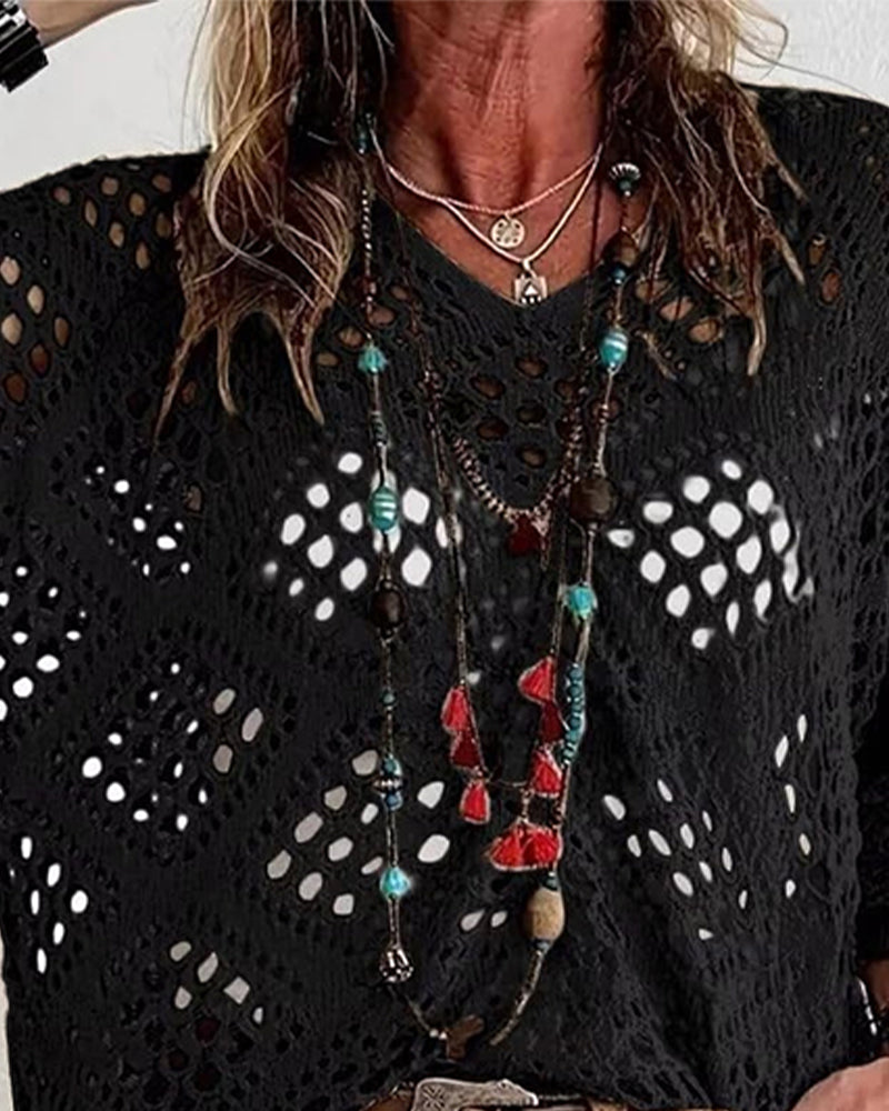 Top Ample en Dentelle à Motif de Diamant