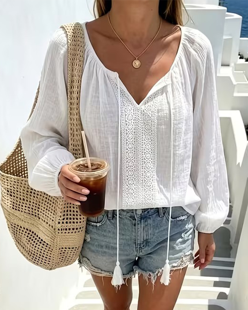 Blouse À Lacets Uni