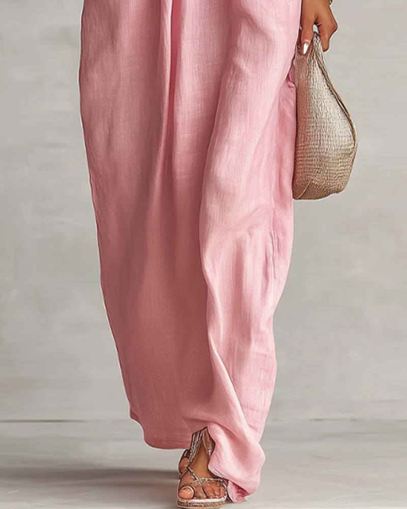 Robe Col En V Froncée Rayée Lâche