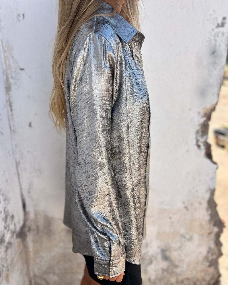 Blouse Manches Longues Fin Chatoiement Poche Boutonnage