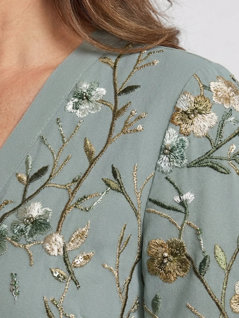 Robe Maxi V-Cou à Fleurs Brodées - Robe d'Été pour Vacances et Invités de Mariage