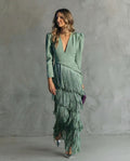 Esmeralda | Robe Maxi à Franges à Col V pour Femmes