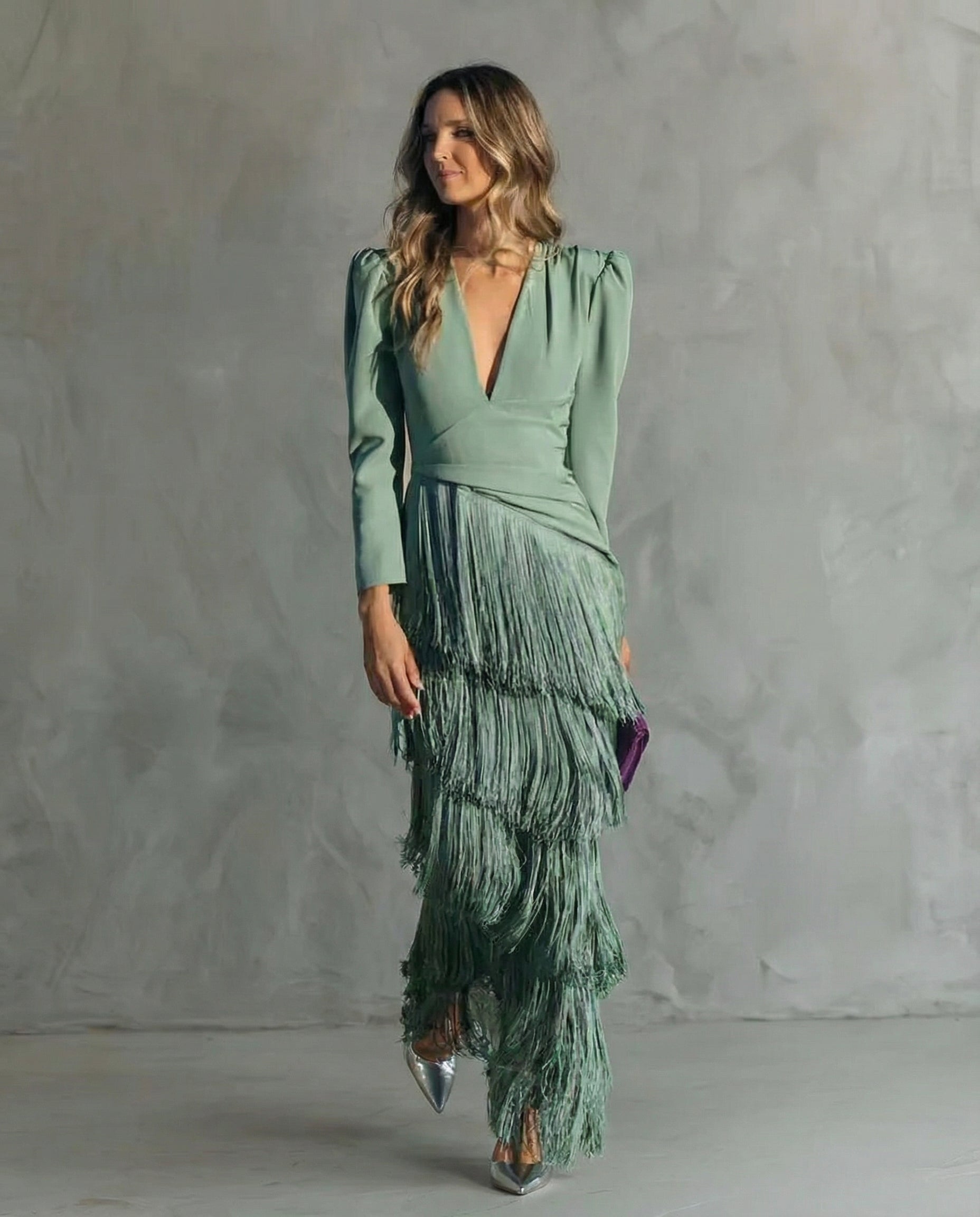 Esmeralda | Robe Maxi à Franges à Col V pour Femmes