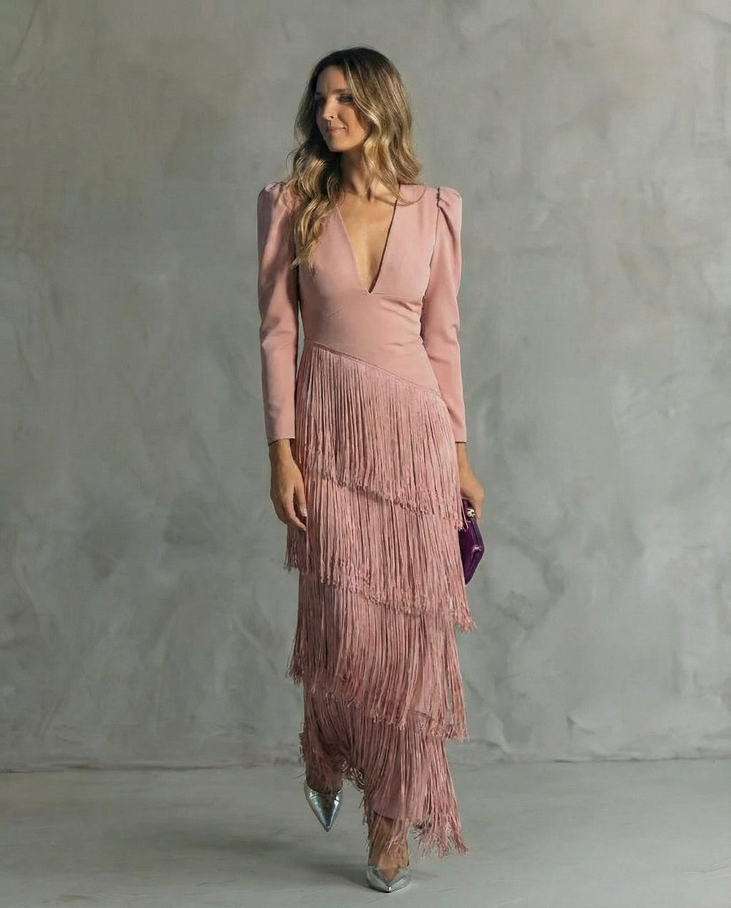Esmeralda | Robe Maxi à Franges à Col V pour Femmes