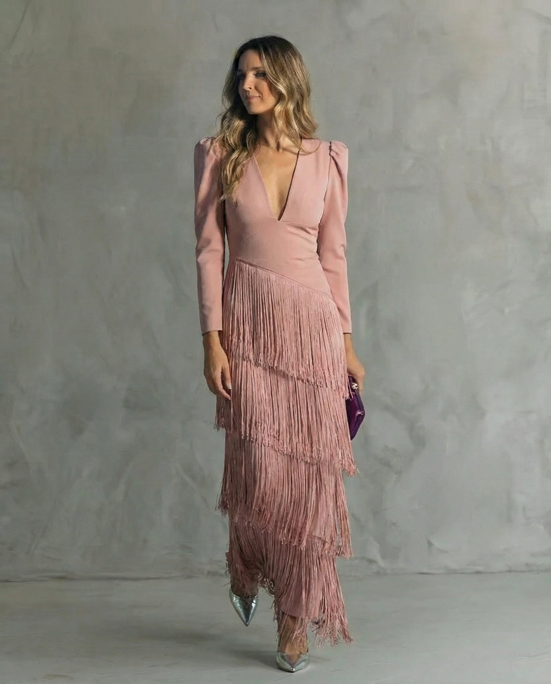 Esmeralda | Robe Maxi à Franges à Col V pour Femmes