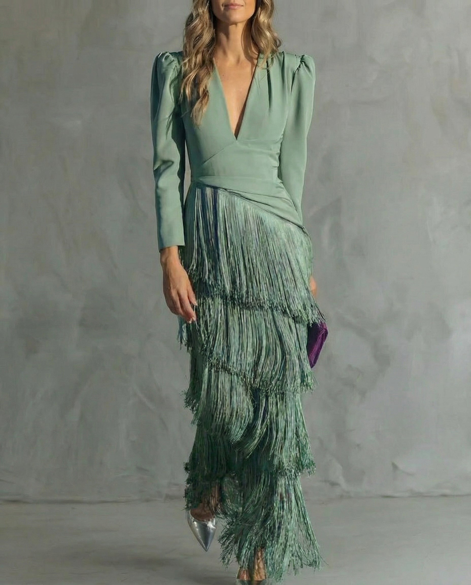 Esmeralda | Robe Maxi à Franges à Col V pour Femmes