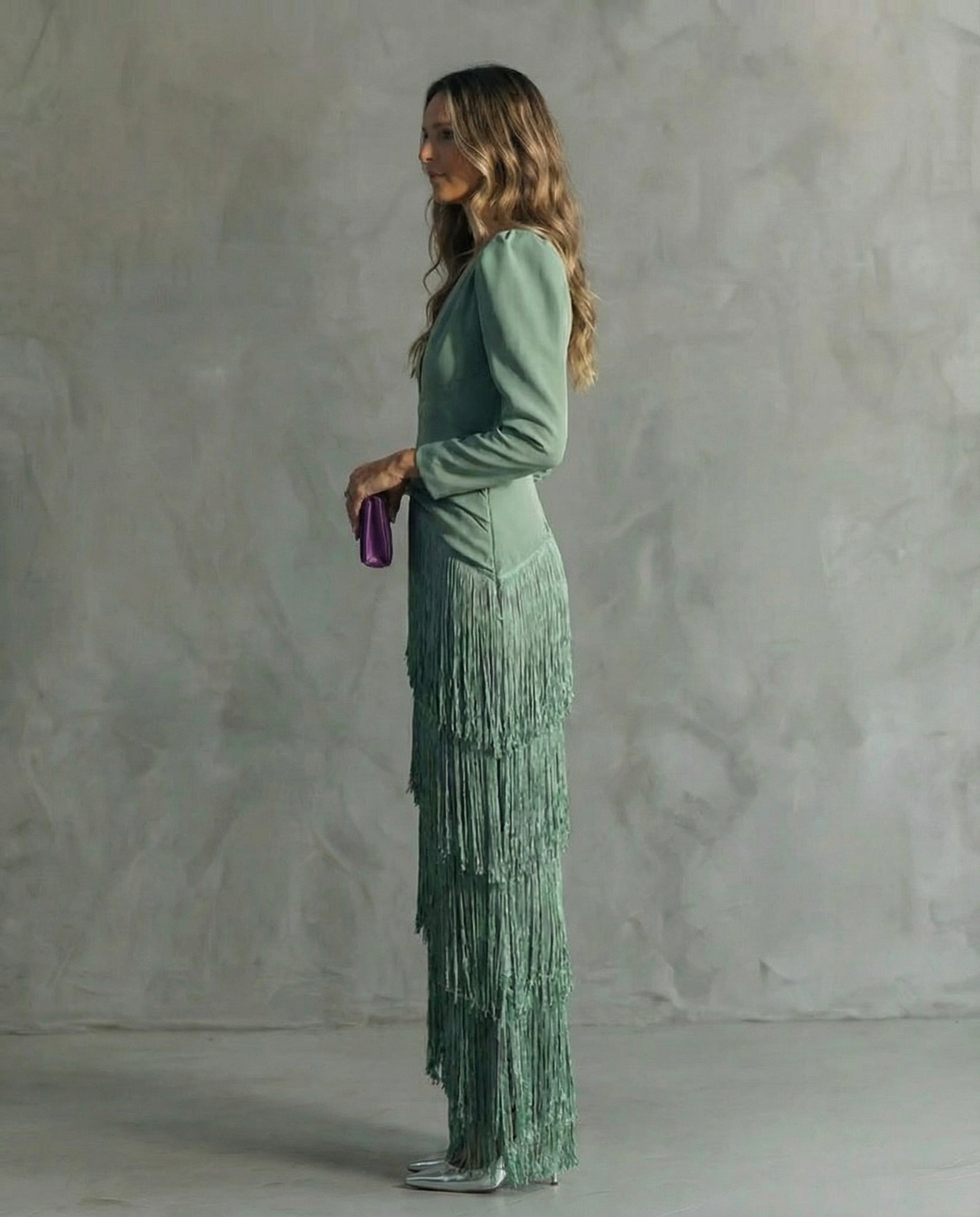 Esmeralda | Robe Maxi à Franges à Col V pour Femmes