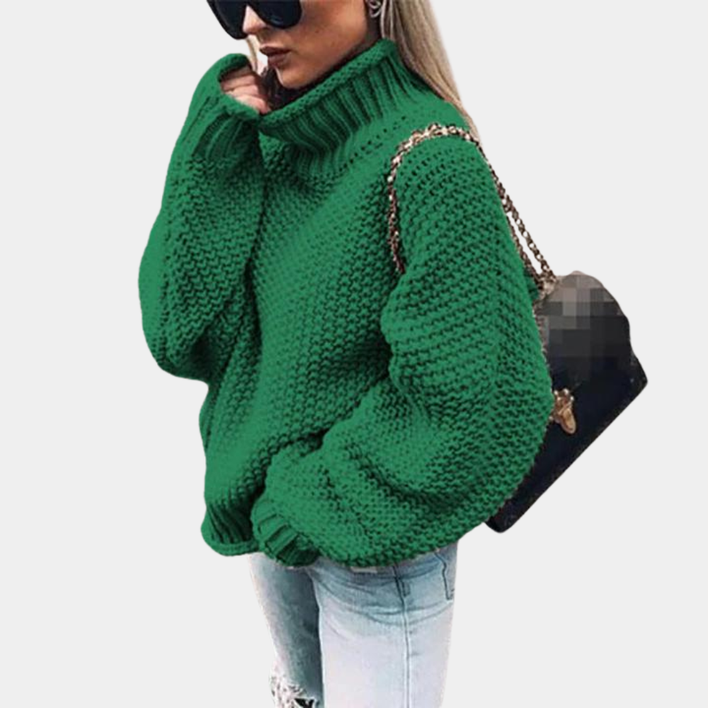 Fleur - Pull Col Roulé Oversized Tricoté Élégant et Chaud