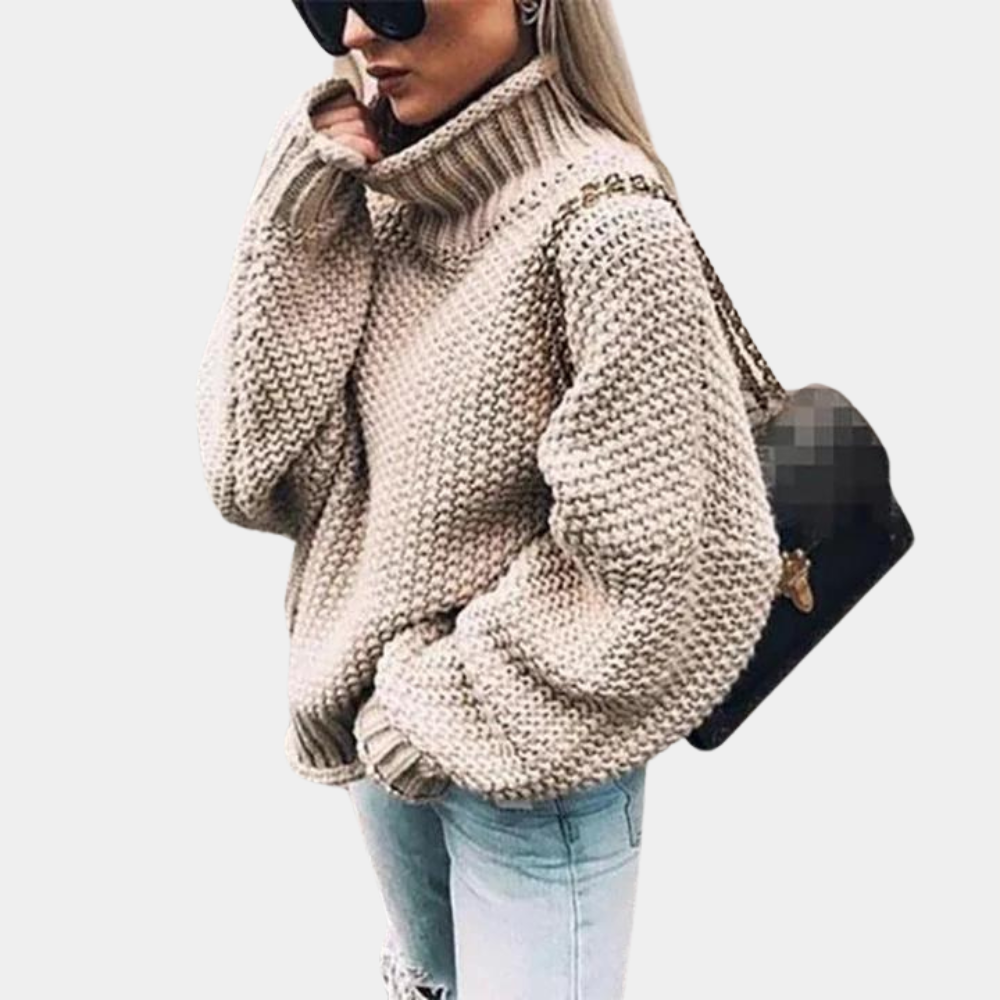 Fleur - Pull Col Roulé Oversized Tricoté Élégant et Chaud