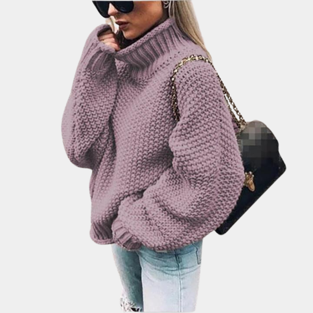 Fleur - Pull Col Roulé Oversized Tricoté Élégant et Chaud
