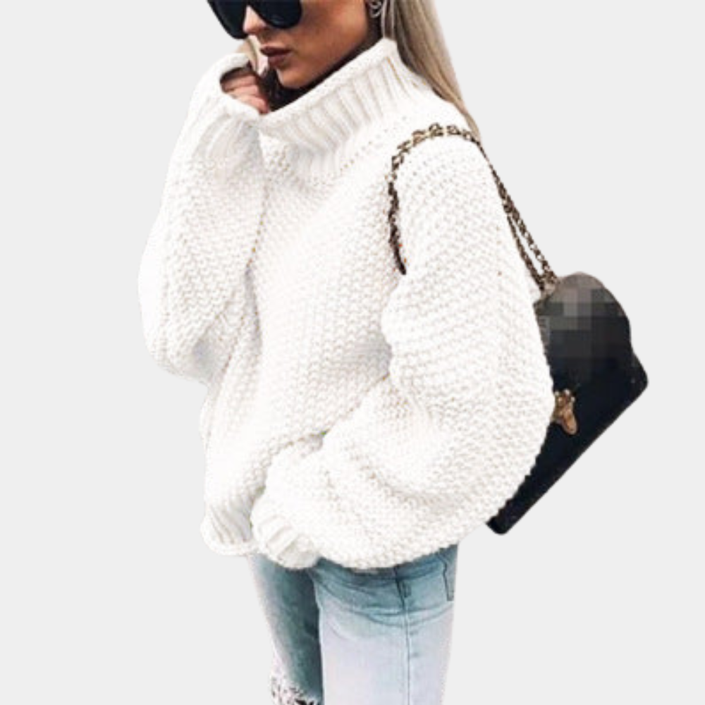 Fleur - Pull Col Roulé Oversized Tricoté Élégant et Chaud