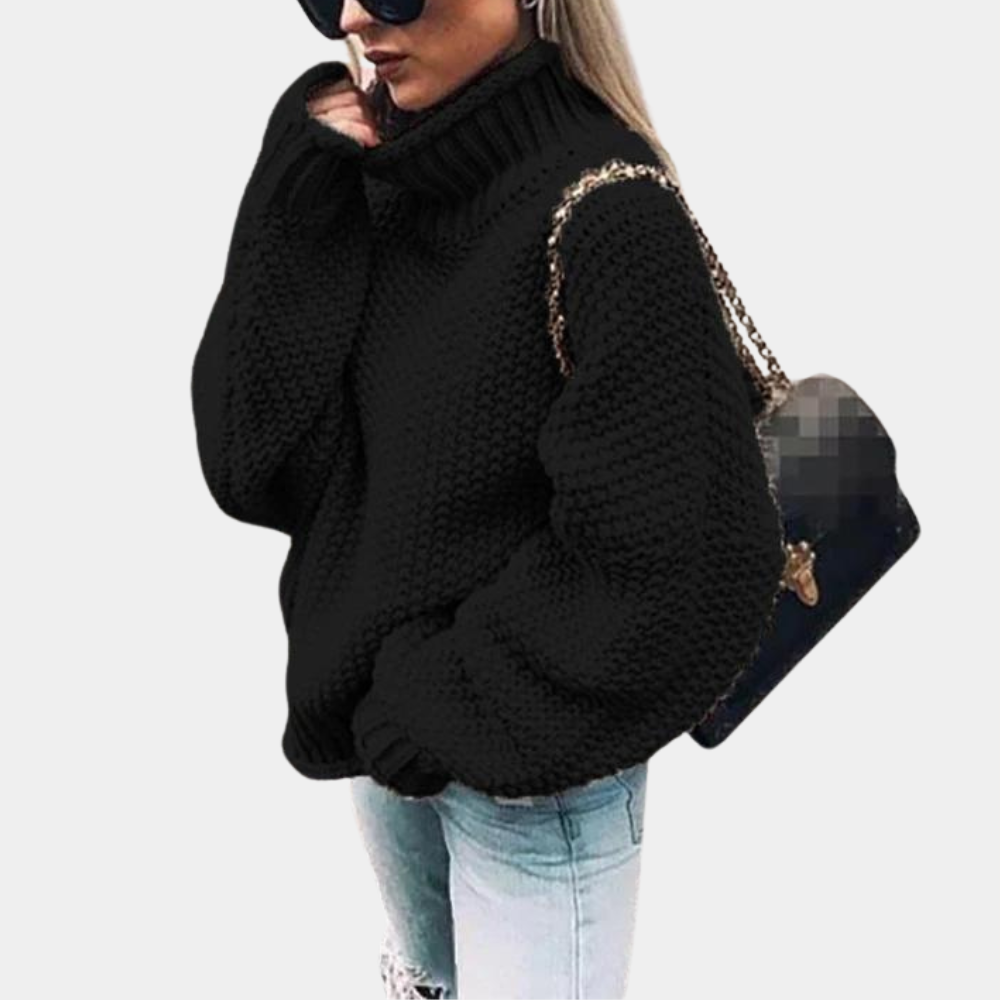Fleur - Pull Col Roulé Oversized Tricoté Élégant et Chaud