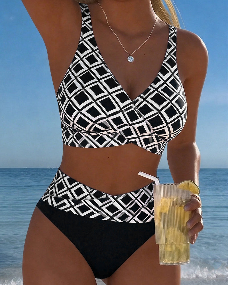 Martina | Bikini à carreaux avec soutien-gorge sans fil et culotte taille haute
