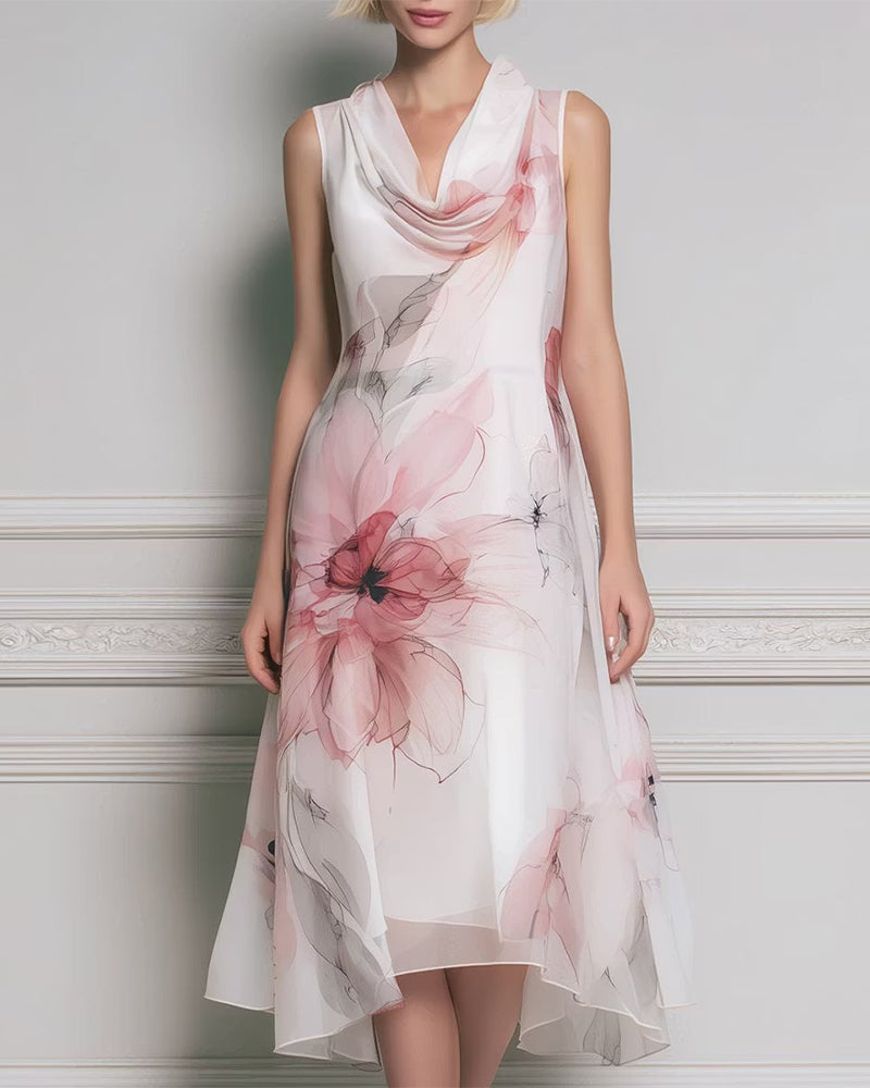 Robe Col Mock Sans Manches Florale