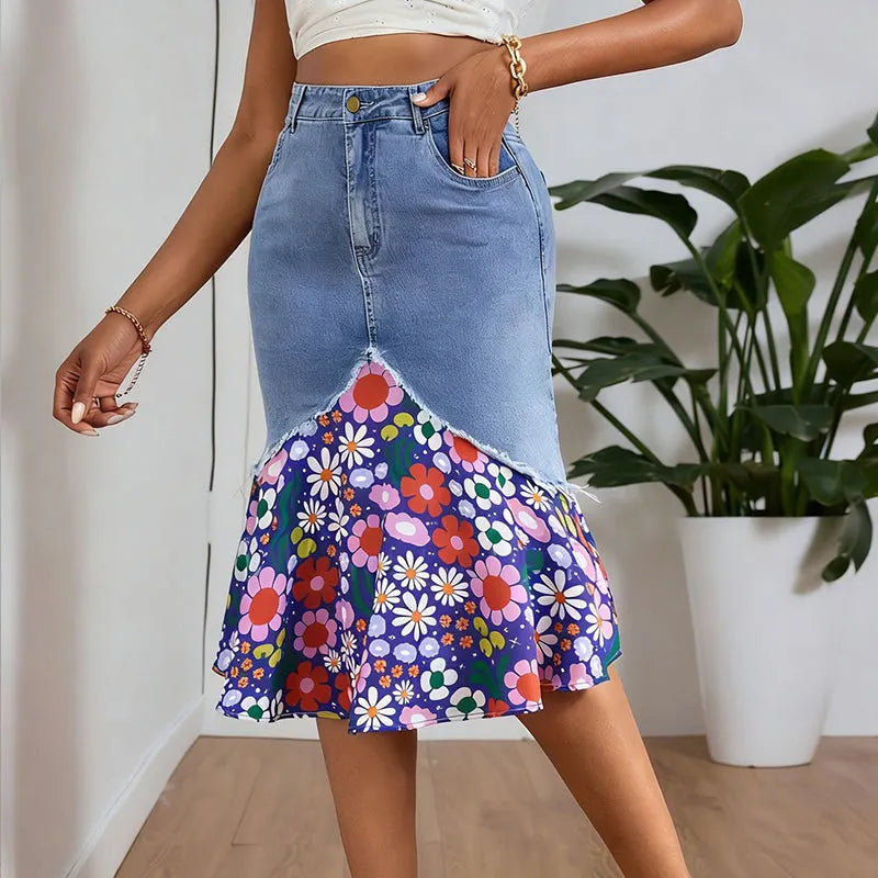 Althezae | Jupe en jean avec volants en patchwork