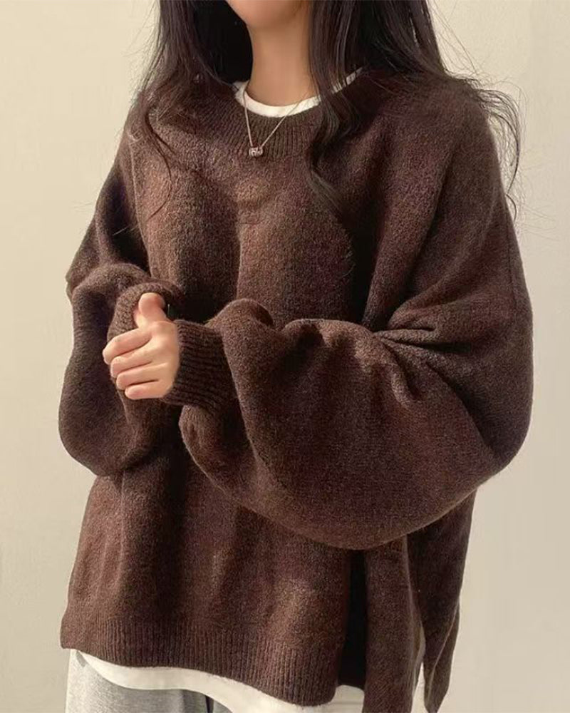 Pull à col rond avec fente sur le côté