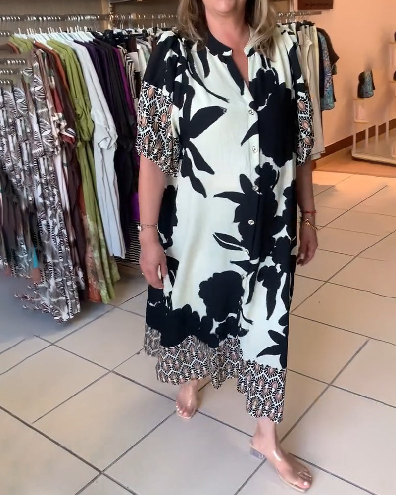Robe Col V Bloc De Couleur Décontractée