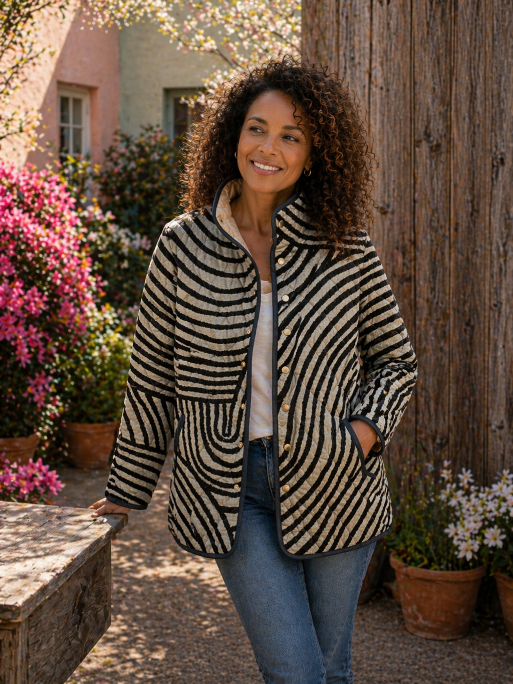 Veste matelassée femme à motif graphique rétro