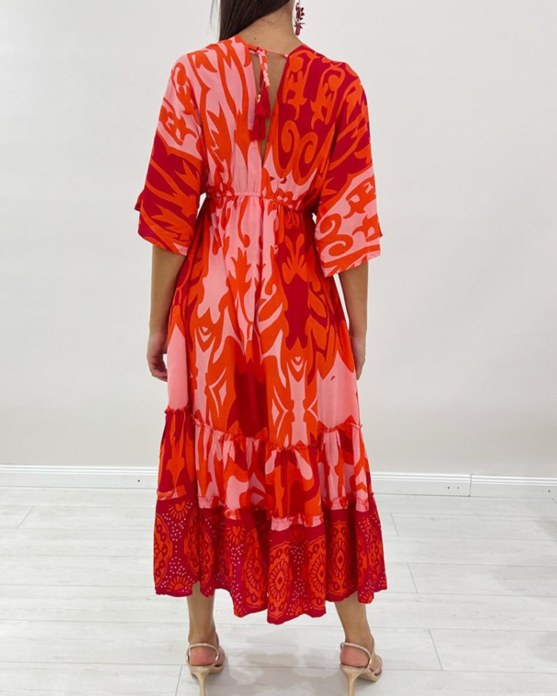 Robe Col V Imprimé Floral A-Ligne