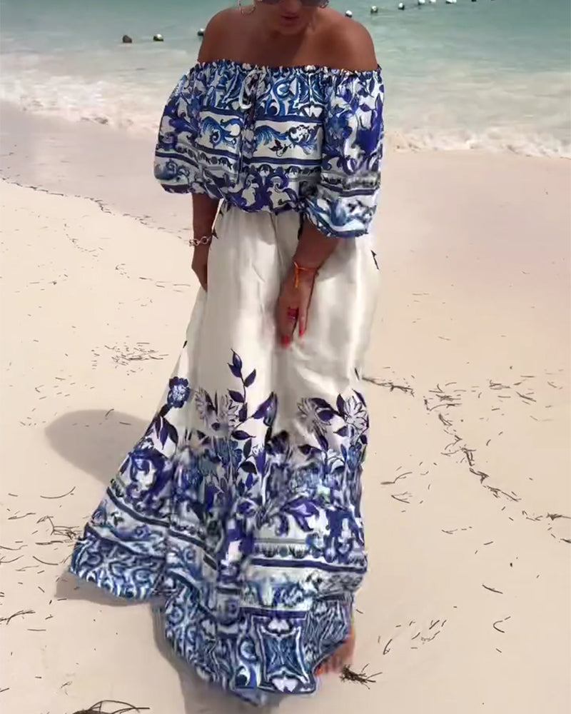 Robe de Resort Imprimée à Épaules Dénudées