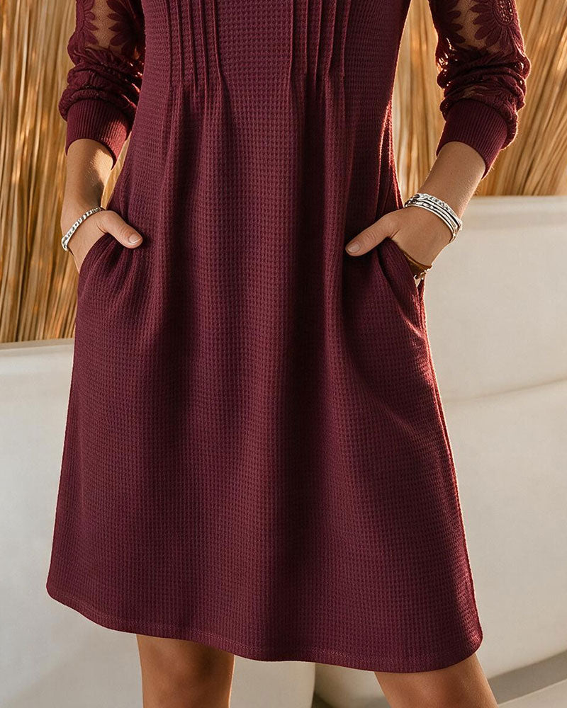 Robe Patchwork Froncée à Col V