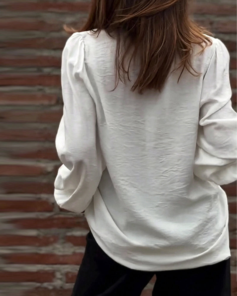 Blouse Col En V Bouton Devant Volant Manches Ballon