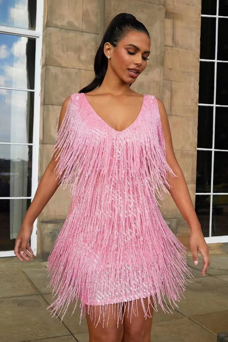 Robe de fête à franges chic et séduisante