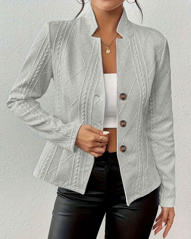 Veste Blazer Boutonnée de Couleur Unie