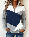 Sweatshirt Géométrique Bloc De Couleur Fermeture Éclair