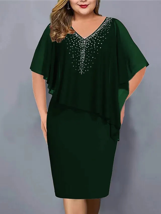 Robe cape femme avec strass et superposition en mousseline