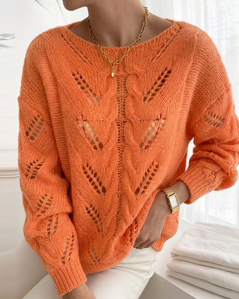 Pull en tricot uni à encolure ronde et épaules tombantes