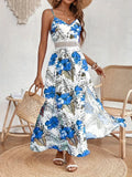 Robe Longue À Fines Bretelles Avec Imprimé Floral Et Fente Latérale Pour Femmes | Idéal Pour Été Et Vacances