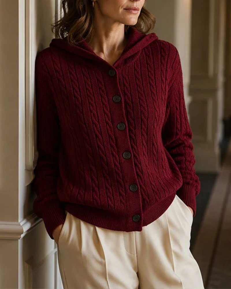 Cardigan Tricot Ouvert à Capuche