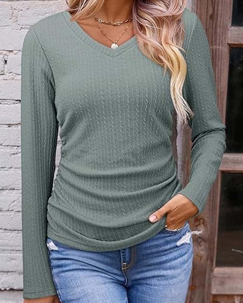 Blouse Col En V Slim Fit Texturée