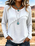 Blouse femme bohème à franges et col rond