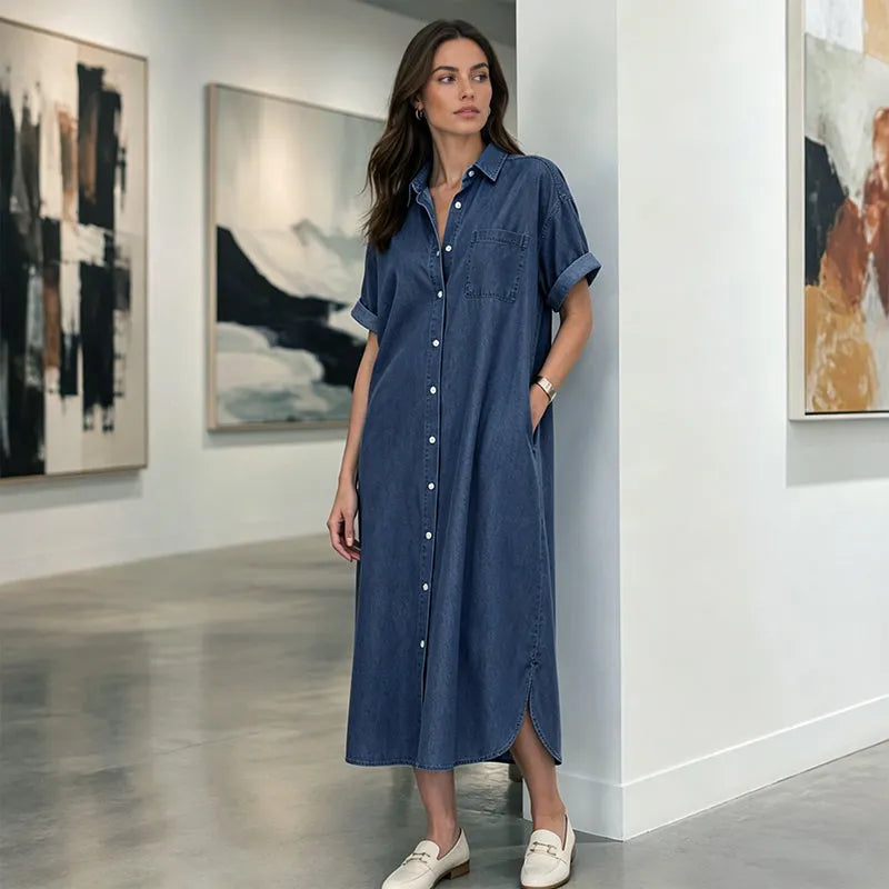 Elonii | Robe chemise en jean intemporelle avec boutonnière intégrale
