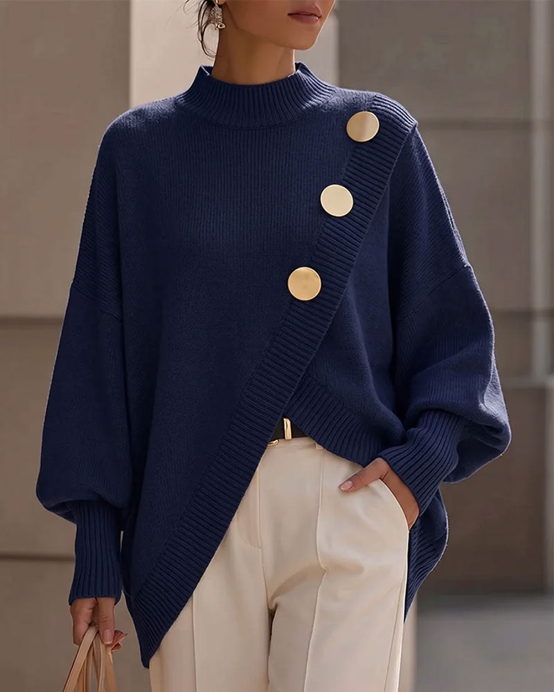 Pullover Col Haut Boutonné Crossover Irrégulier