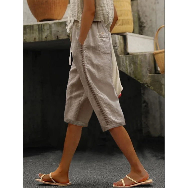 Mariele | Pantalon Capri Femme Aéré avec Détail en Dentelle