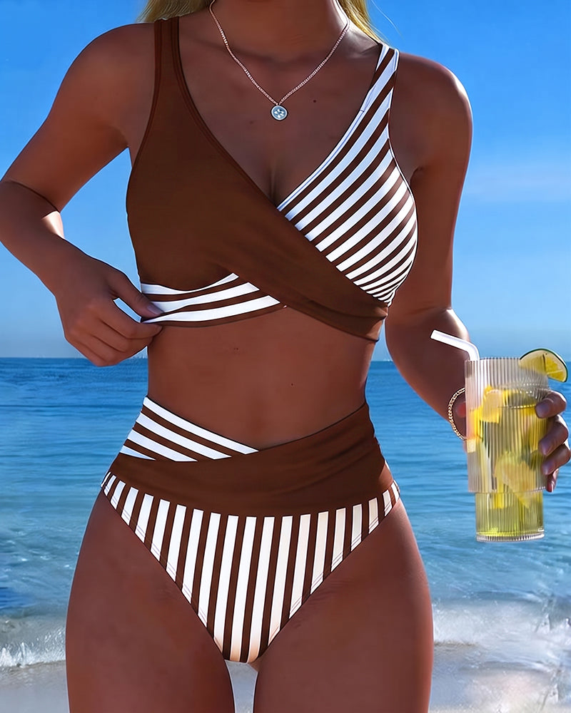 Giulia | Bikini rayé pour femmes avec décolleté en V