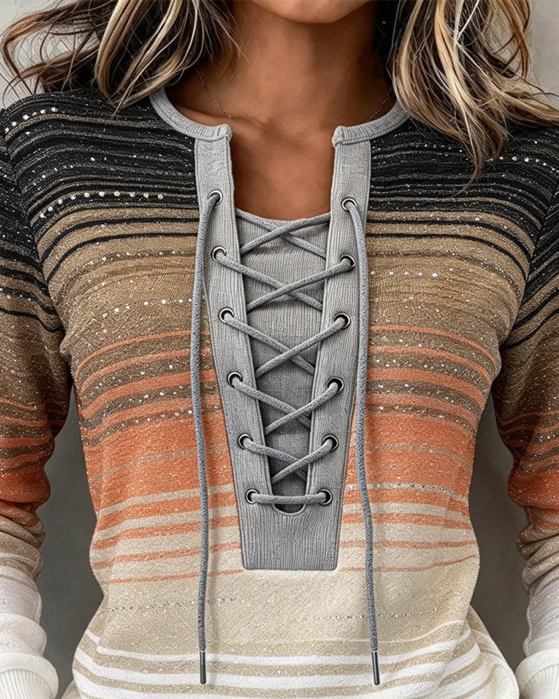 Sweatshirt Ajusté à Rayures avec Bandes Contrastées