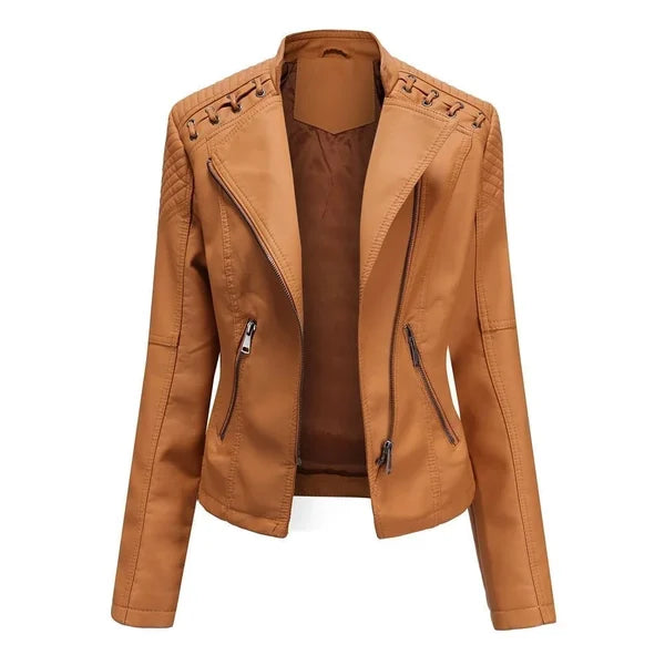 Veste en Cuir Lavée avec Coupe Féminine